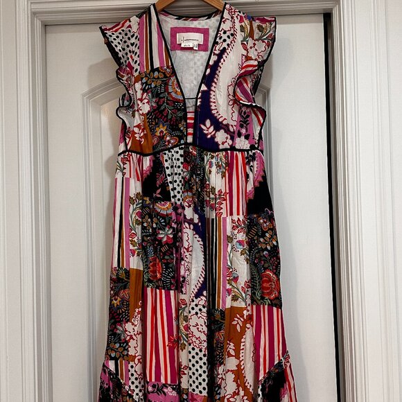 Ruffled Patchwork Midi Dress by Anthropologie Size 0P - Picture 6 of 6